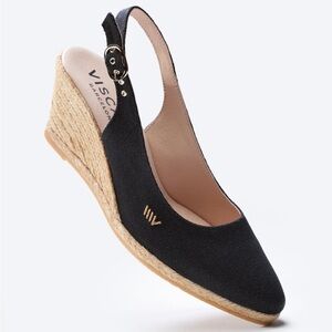 Viscata Palomera Canvas Sling Back Espadrille Wedges in Navy Size 8